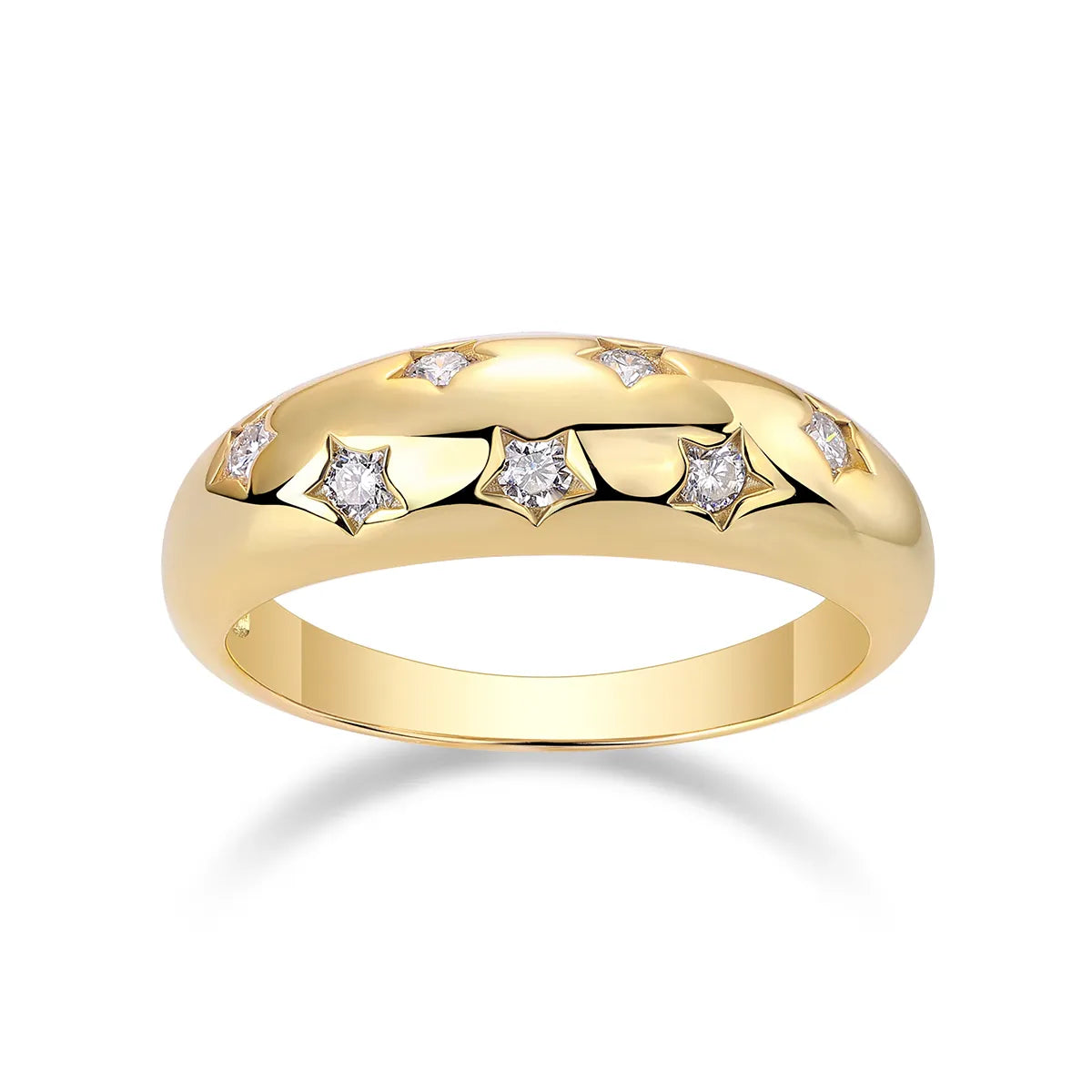 Women S925 Silver Star Moissanite Dome Stackable Statement Band Ring