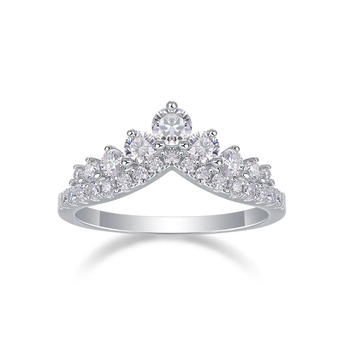 Crown V‑Shaped Moissanite Ring S925 Silver Curved Pave Stackable Band for Women