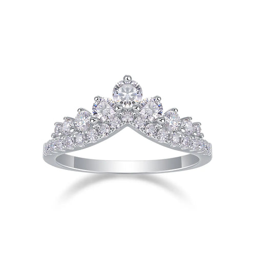 Crown V‑Shaped Moissanite Ring S925 Silver Curved Pave Stackable Band for Women