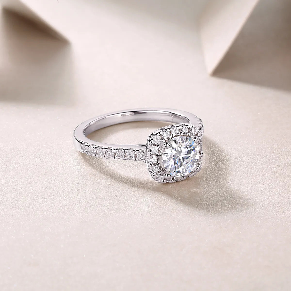 Women S925 Silver Cushion Halo Moissanite Pave Band Engagement Ring