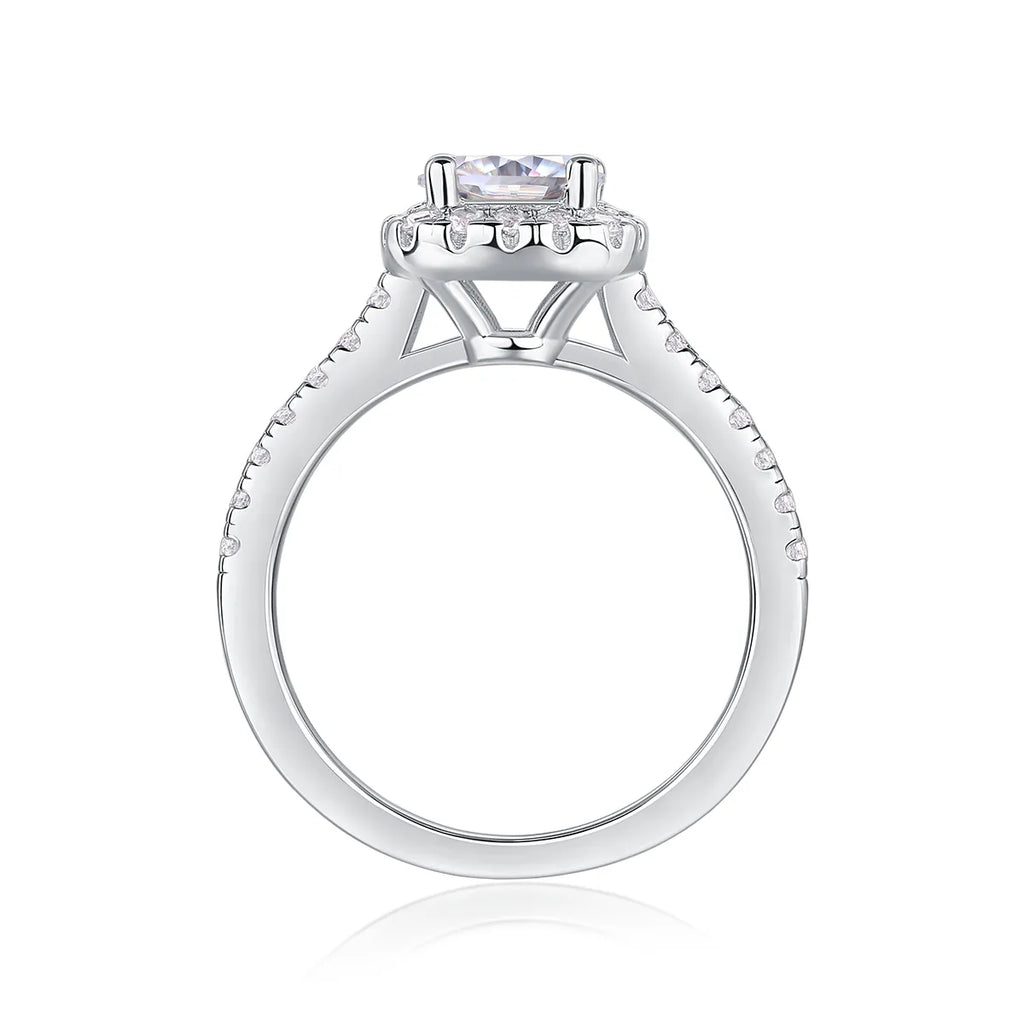 Women S925 Silver Cushion Halo Moissanite Pave Band Engagement Ring