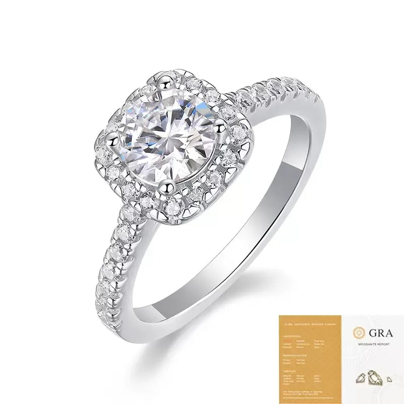 Women S925 Silver Cushion Halo Moissanite Pave Band Engagement Ring