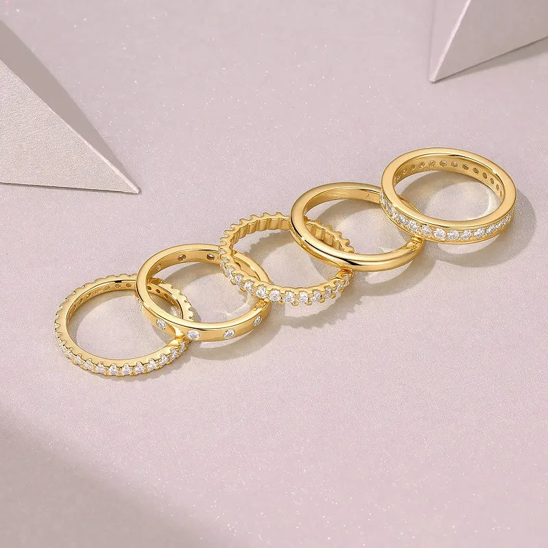 5Pcs Stackable Moissanite Band Ring Set S925 Silver Eternity Wedding Bands for Women