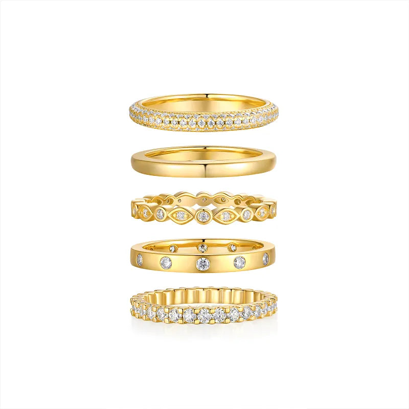 5Pcs Stackable Moissanite Band Ring Set S925 Silver Eternity Wedding Bands for Women