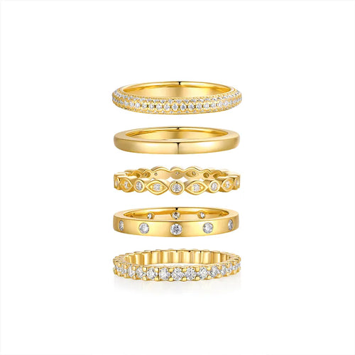 5Pcs Stackable Moissanite Band Ring Set S925 Silver Eternity Wedding Bands for Women