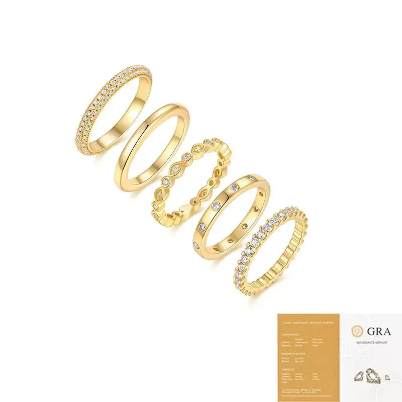 5Pcs Stackable Moissanite Band Ring Set S925 Silver Eternity Wedding Bands for Women