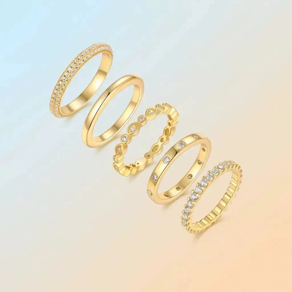 5Pcs Stackable Moissanite Band Ring Set S925 Silver Eternity Wedding Bands for Women