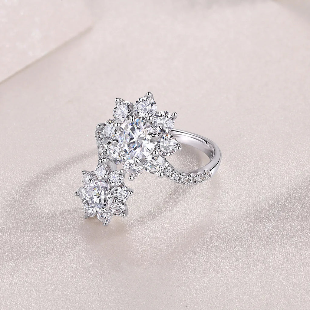 Two‑Flower Moissanite Ring S925 Silver Engagement Ring for Women