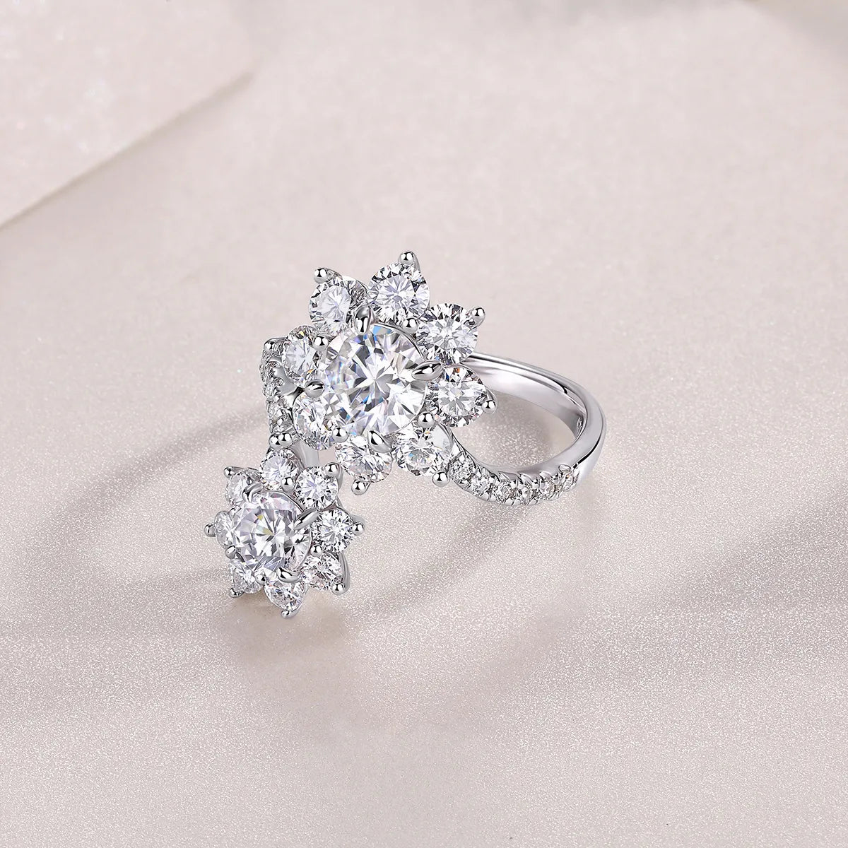Two‑Flower Moissanite Ring S925 Silver Engagement Ring for Women