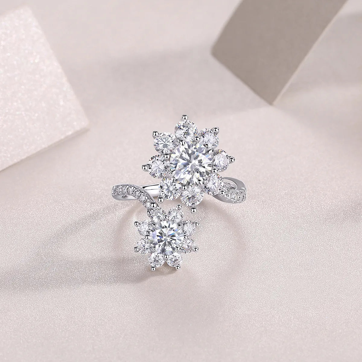 Two‑Flower Moissanite Ring S925 Silver Engagement Ring for Women