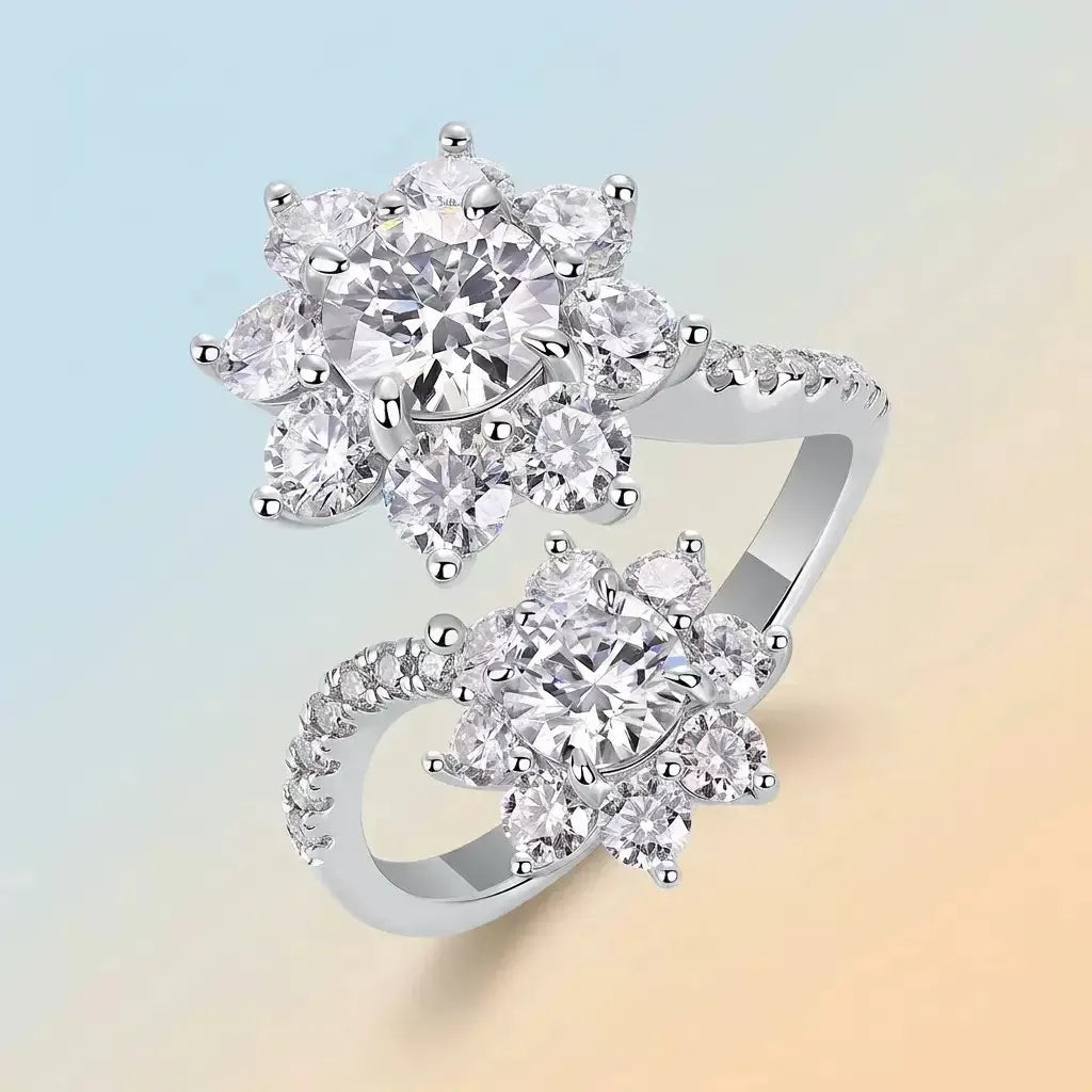 Two‑Flower Moissanite Ring S925 Silver Engagement Ring for Women