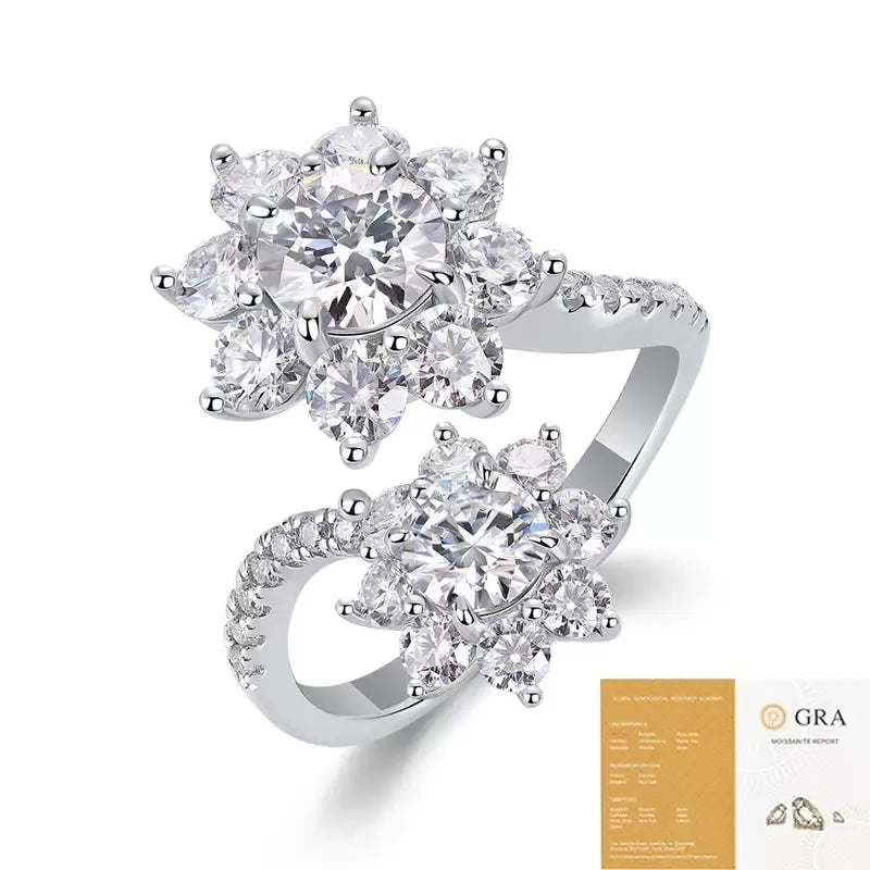 Two‑Flower Moissanite Ring S925 Silver Engagement Ring for Women