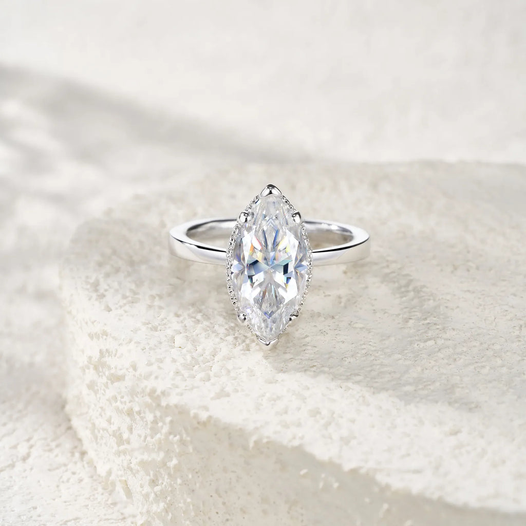 Women’s Marquise Moissanite Ring S925 Silver Halo Promise Wedding Ring