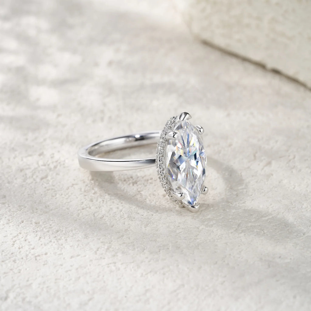 Women’s Marquise Moissanite Ring S925 Silver Halo Promise Wedding Ring