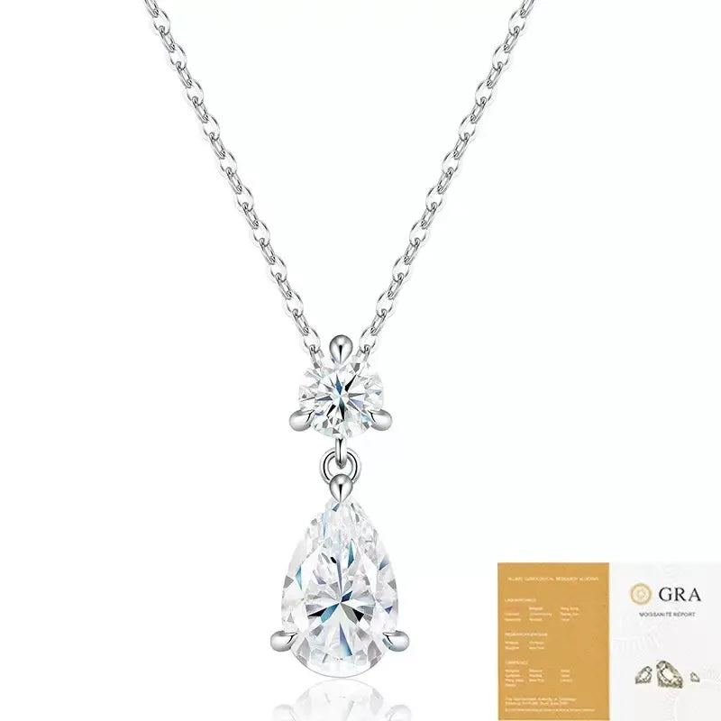 S925 Sterling Silver Pear‑Cut Moissanite Pendant Necklace, Hypoallergenic Teardrop Jewelry Gift for Women