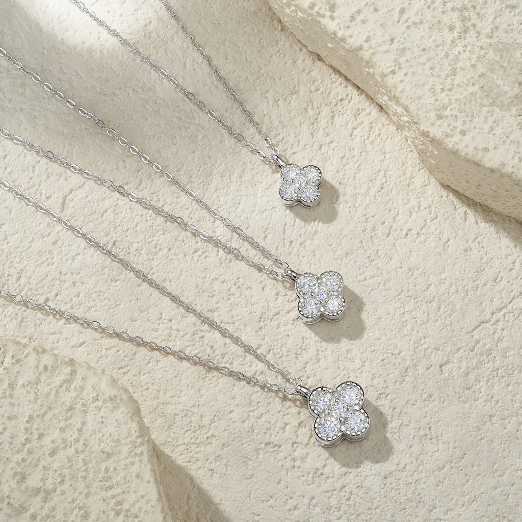 S925 Sterling Silver Four‑Leaf Clover Necklace for Women, Moissanite Pendant Necklace