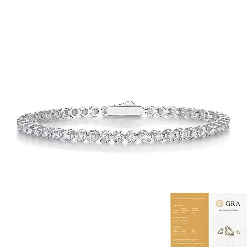 S925 Silver Round Moissanite Tennis Link Bracelet, Fashion Bracelet for Her
