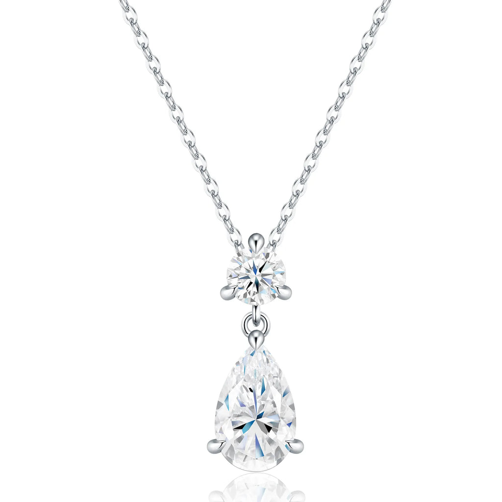 S925 Sterling Silver Pear‑Cut Moissanite Pendant Necklace, Hypoallergenic Teardrop Jewelry Gift for Women