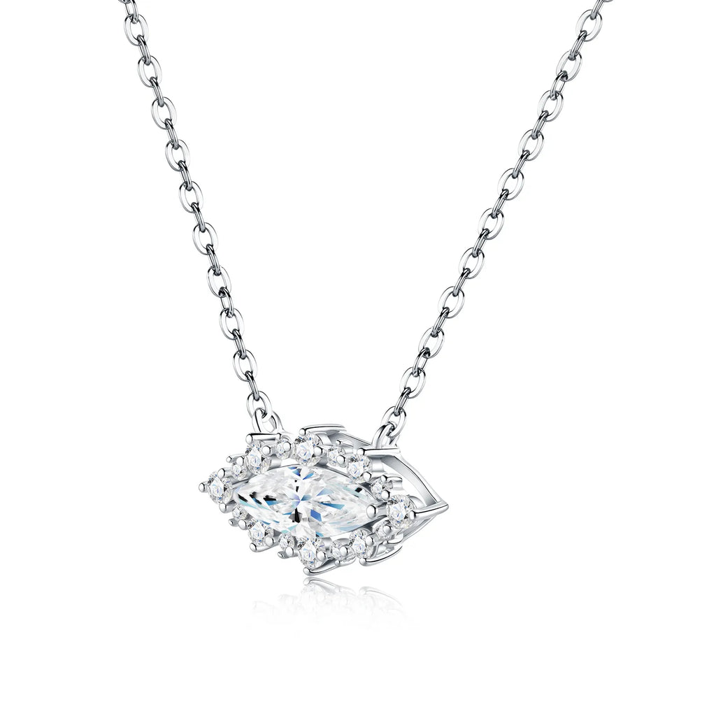 Shiny Marquise‑Cut Moissanite Halo Pendant Necklace S925 Silver Ladies Jewelry for Daily & Party