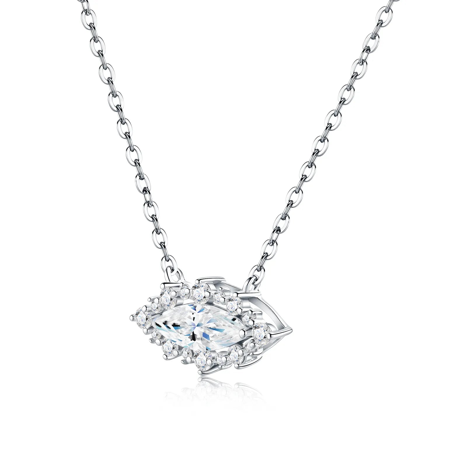 Shiny Marquise‑Cut Moissanite Halo Pendant Necklace S925 Silver Ladies Jewelry for Daily & Party