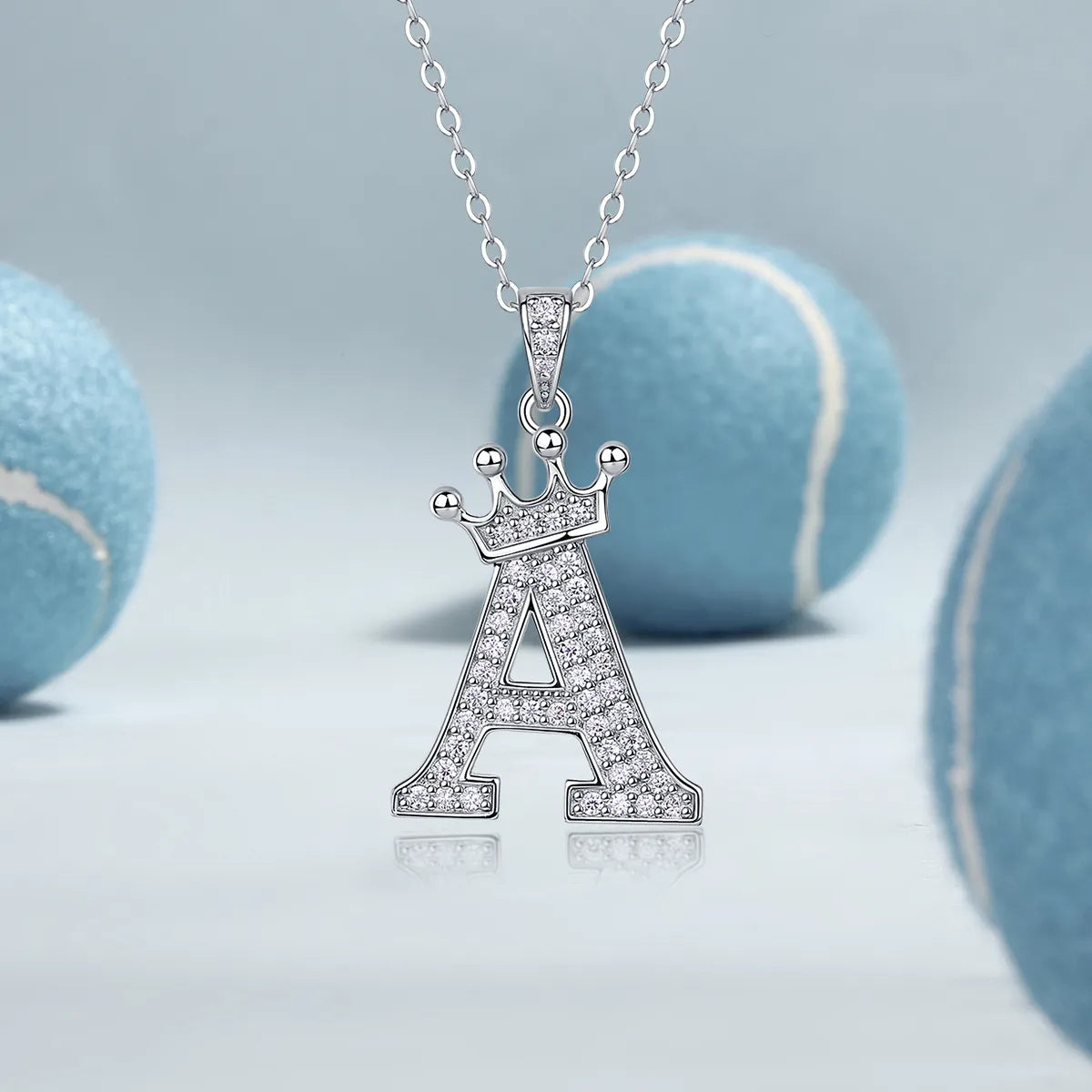 Crown Initial Letter Moissanite Pendant Necklace S925 Sterling Silver, Personalized A‑Z Alphabet Necklace for Daily Wear