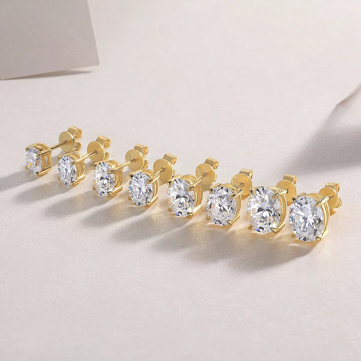 Women Gold‑Toned S925 Sterling Silver Moissanite Stud Earrings Oval Cut Sparkling Jewelry Gift