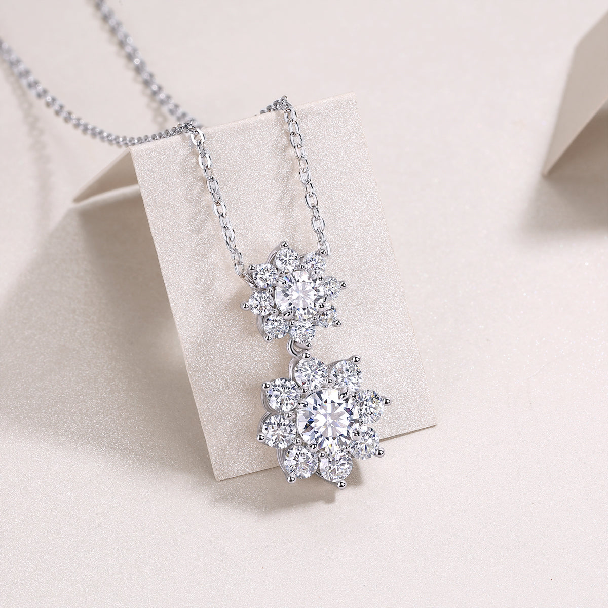 S925 Sterling Silver Double Snowflake Necklace for Women, Moissanite Pendant Necklace