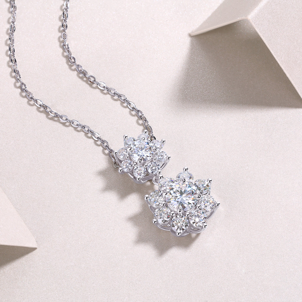 S925 Sterling Silver Double Snowflake Necklace for Women, Moissanite Pendant Necklace