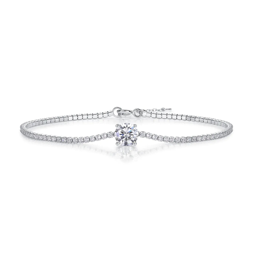 Delicate Solitaire Center Moissanite Tennis Bracelet for Ladies, S925 Silver Fine Jewelry