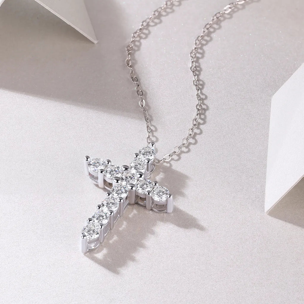 Moissanite Cross Necklace, S925 Sterling Silver for Women
