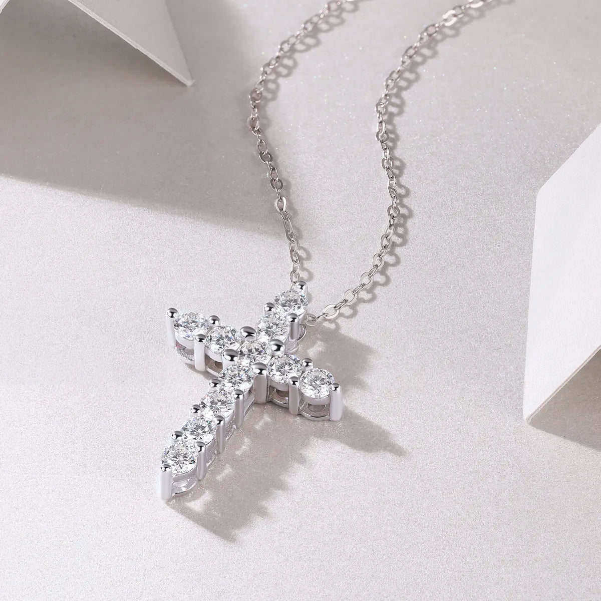 Moissanite Cross Necklace, S925 Sterling Silver for Women