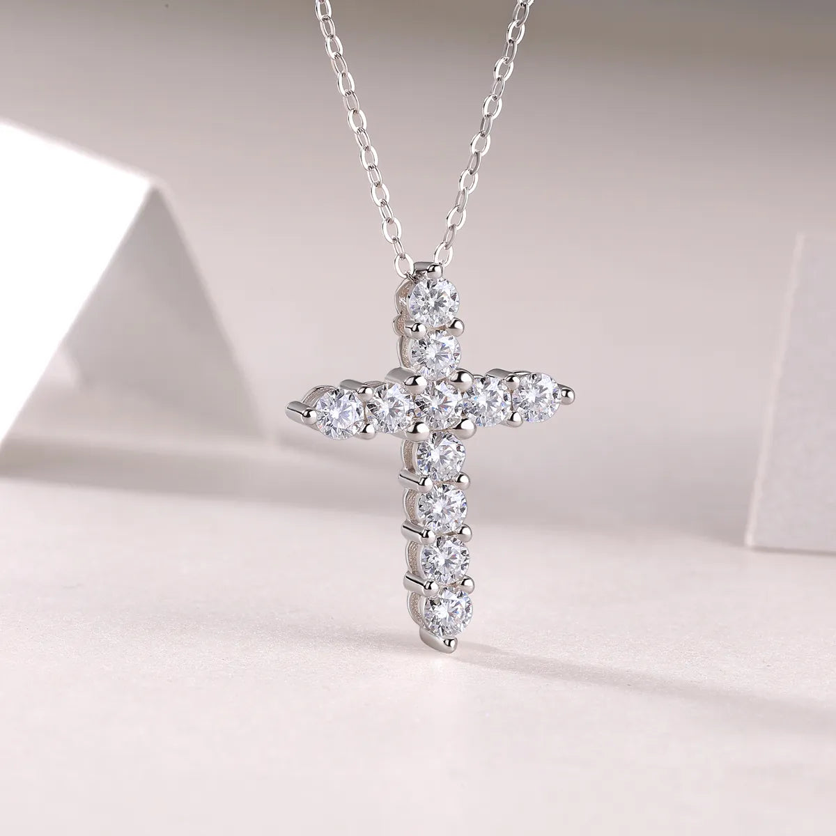 Moissanite Cross Necklace, S925 Sterling Silver for Women