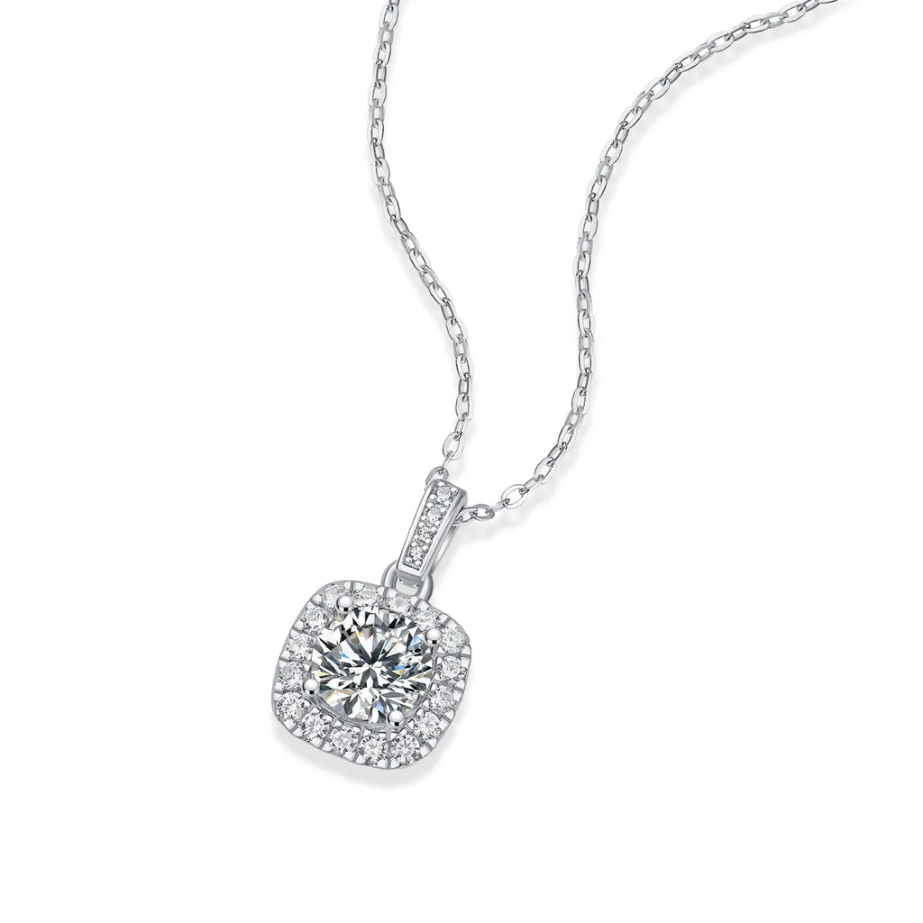 Fashion Square Sugar Halo Moissanite Pendant Necklace S925 Sterling Silver Sentimental Gift for Her