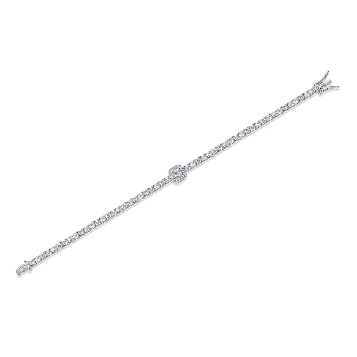 S925 Sterling Silver Center Square Halo Moissanite Tennis Bracelet for Women