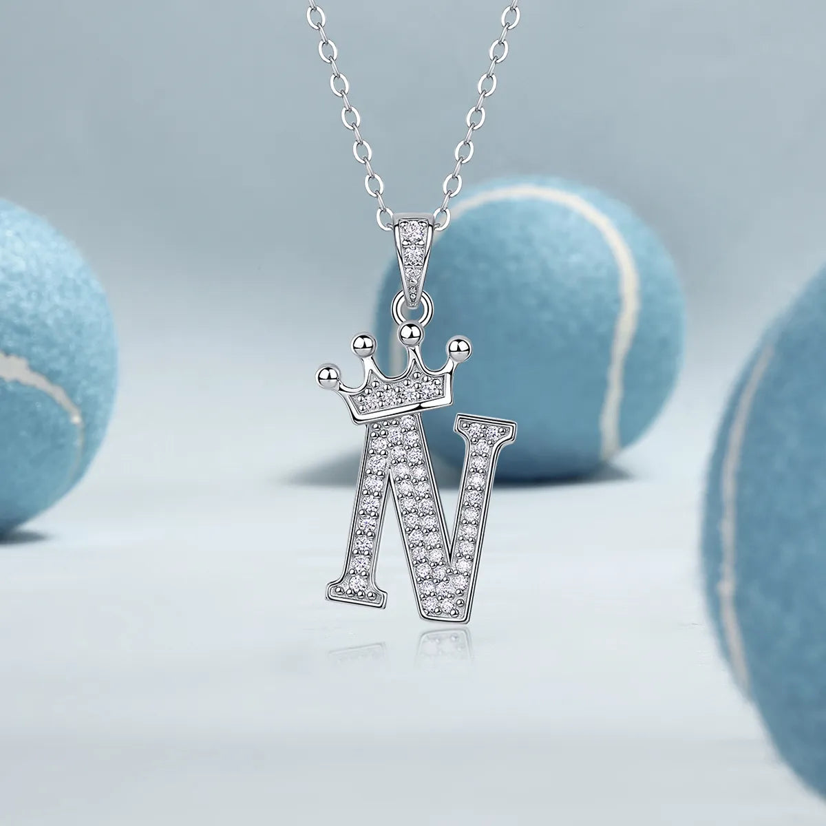 S925 Silver Crown A‑Z Initial Moissanite Pendant Necklace for Women