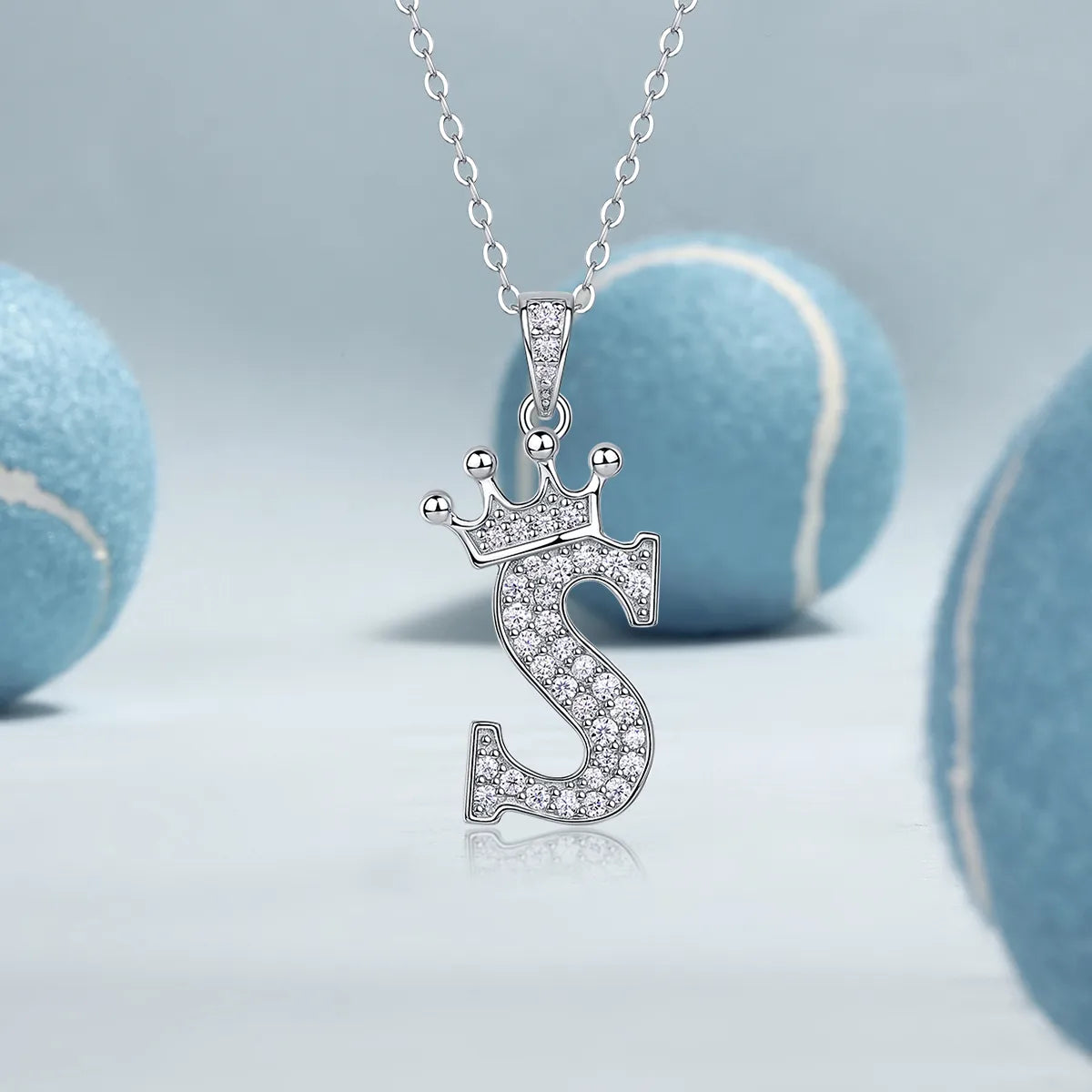 S925 Silver Crown A‑Z Initial Moissanite Pendant Necklace for Women