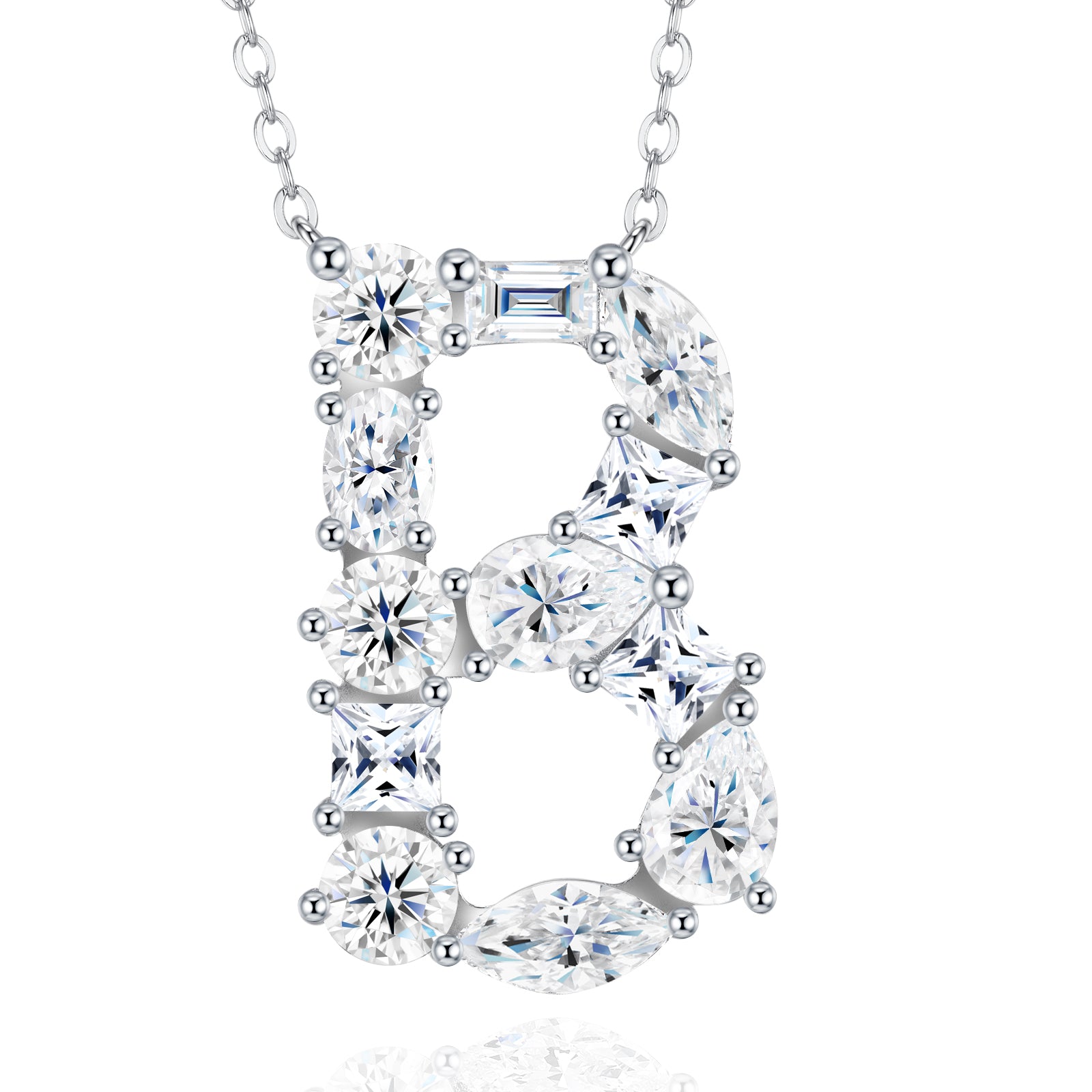 S925 Silver Moissanite Monogram Necklace, 26 Alphabet Pendant for Women