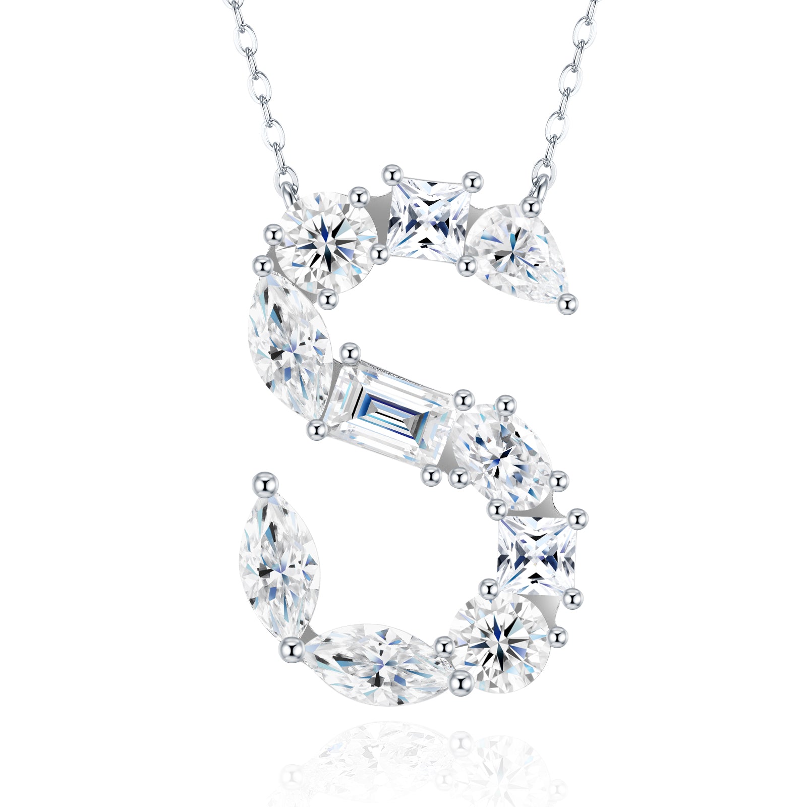 S925 Silver Moissanite Monogram Necklace, 26 Alphabet Pendant for Women