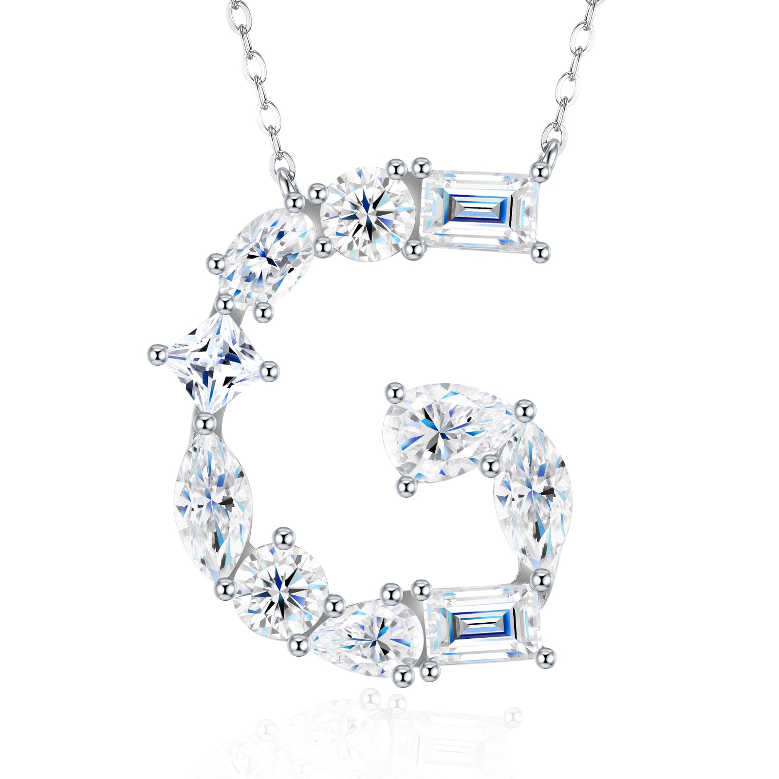 S925 Silver Moissanite Monogram Necklace, 26 Alphabet Pendant for Women