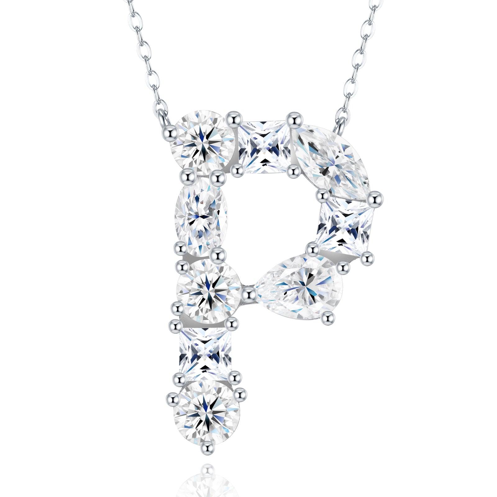 S925 Silver Moissanite Monogram Necklace, 26 Alphabet Pendant for Women