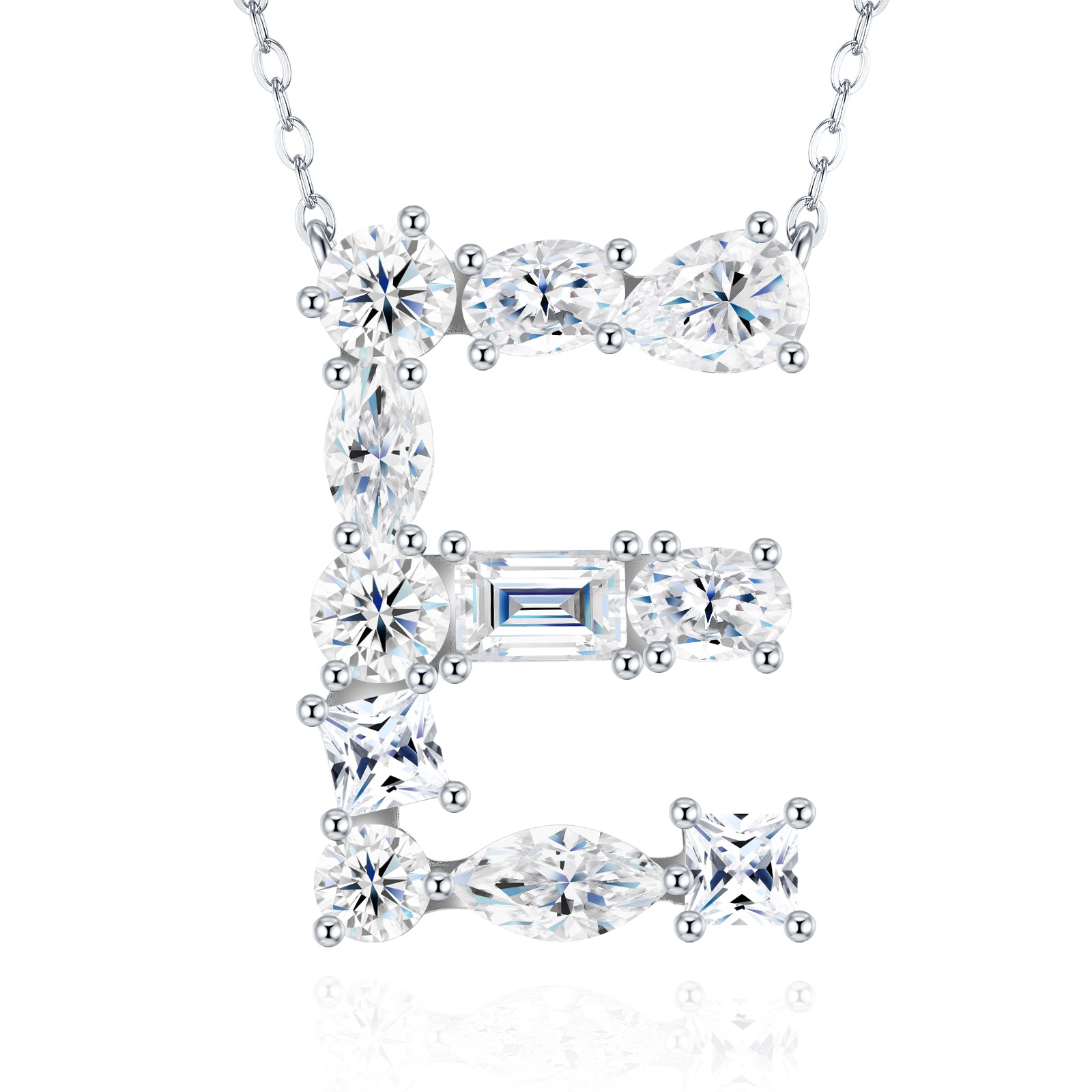 S925 Silver Moissanite Monogram Necklace, 26 Alphabet Pendant for Women