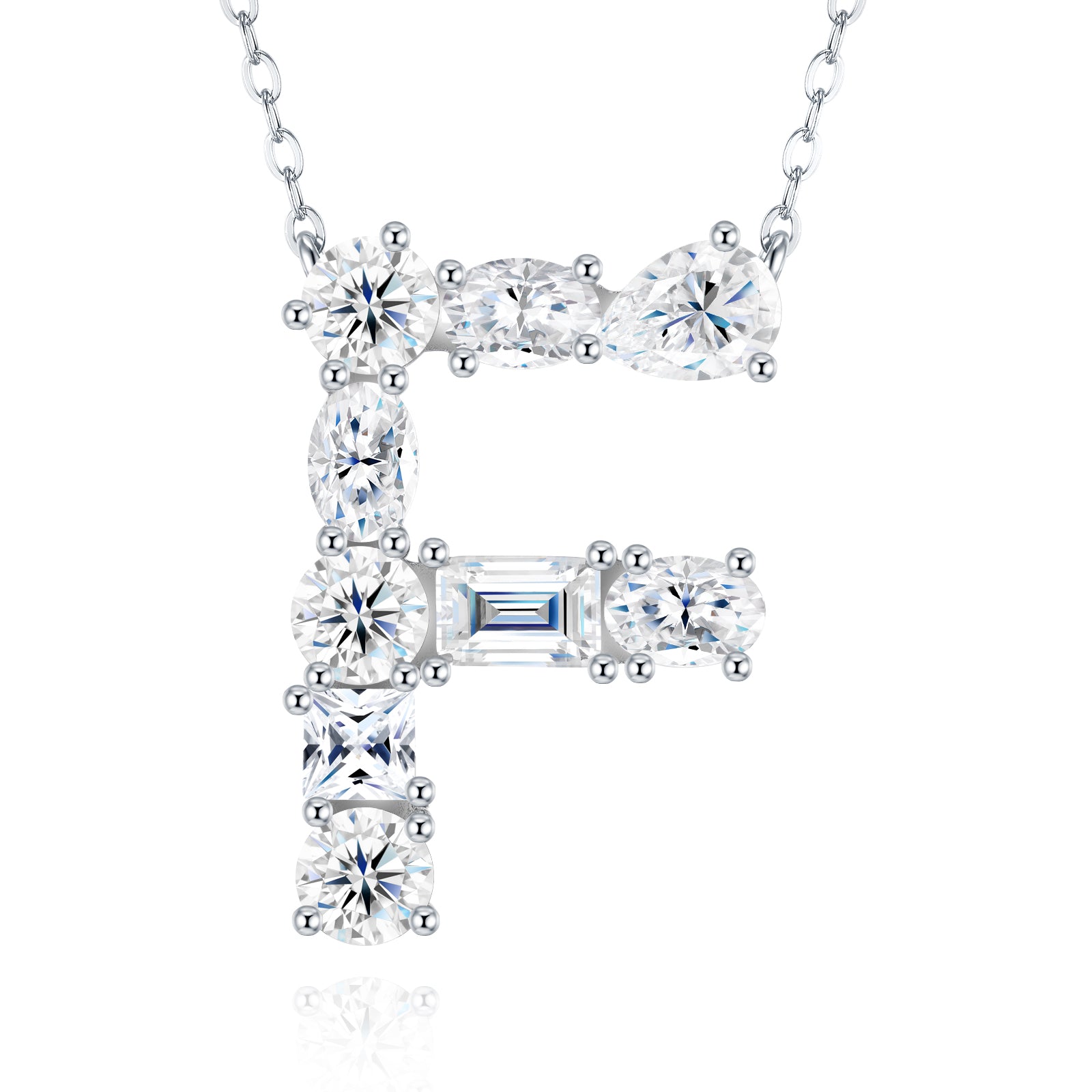S925 Silver Moissanite Monogram Necklace, 26 Alphabet Pendant for Women