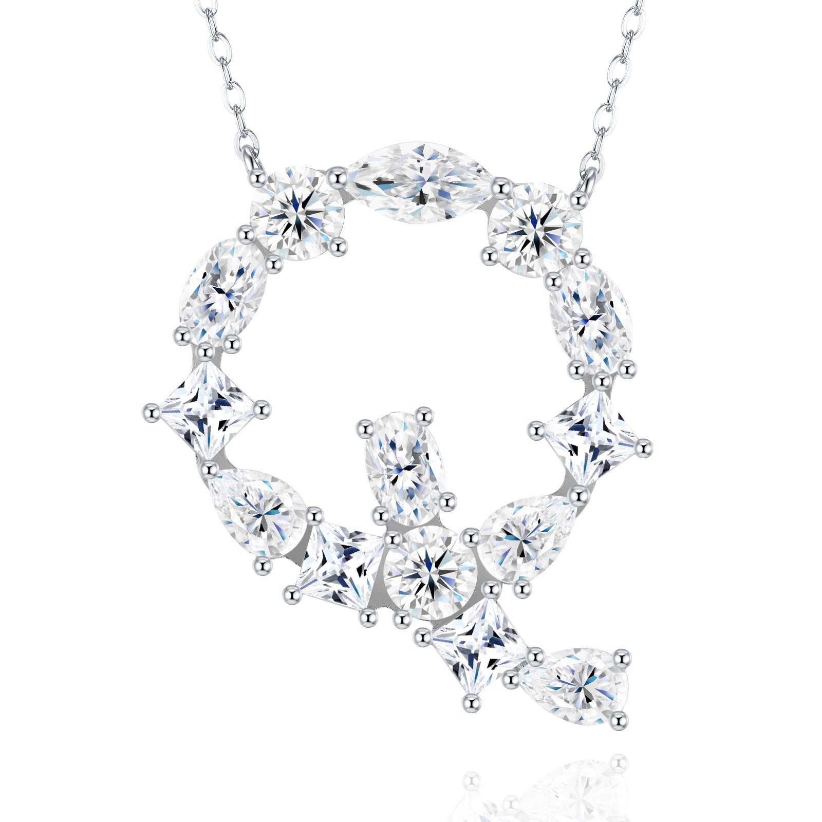 S925 Silver Moissanite Monogram Necklace, 26 Alphabet Pendant for Women
