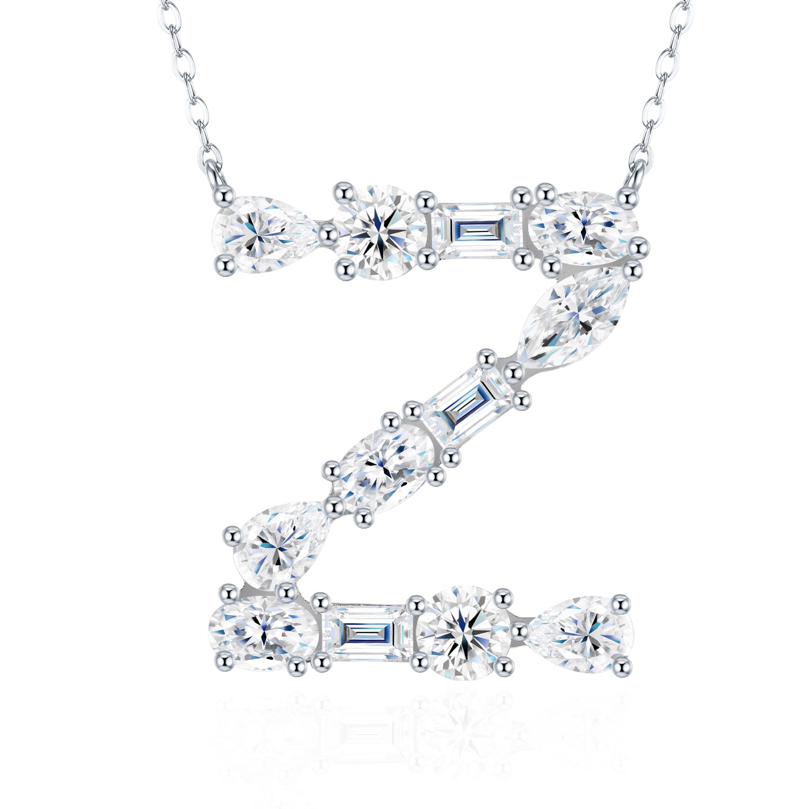 S925 Silver Moissanite Monogram Necklace, 26 Alphabet Pendant for Women