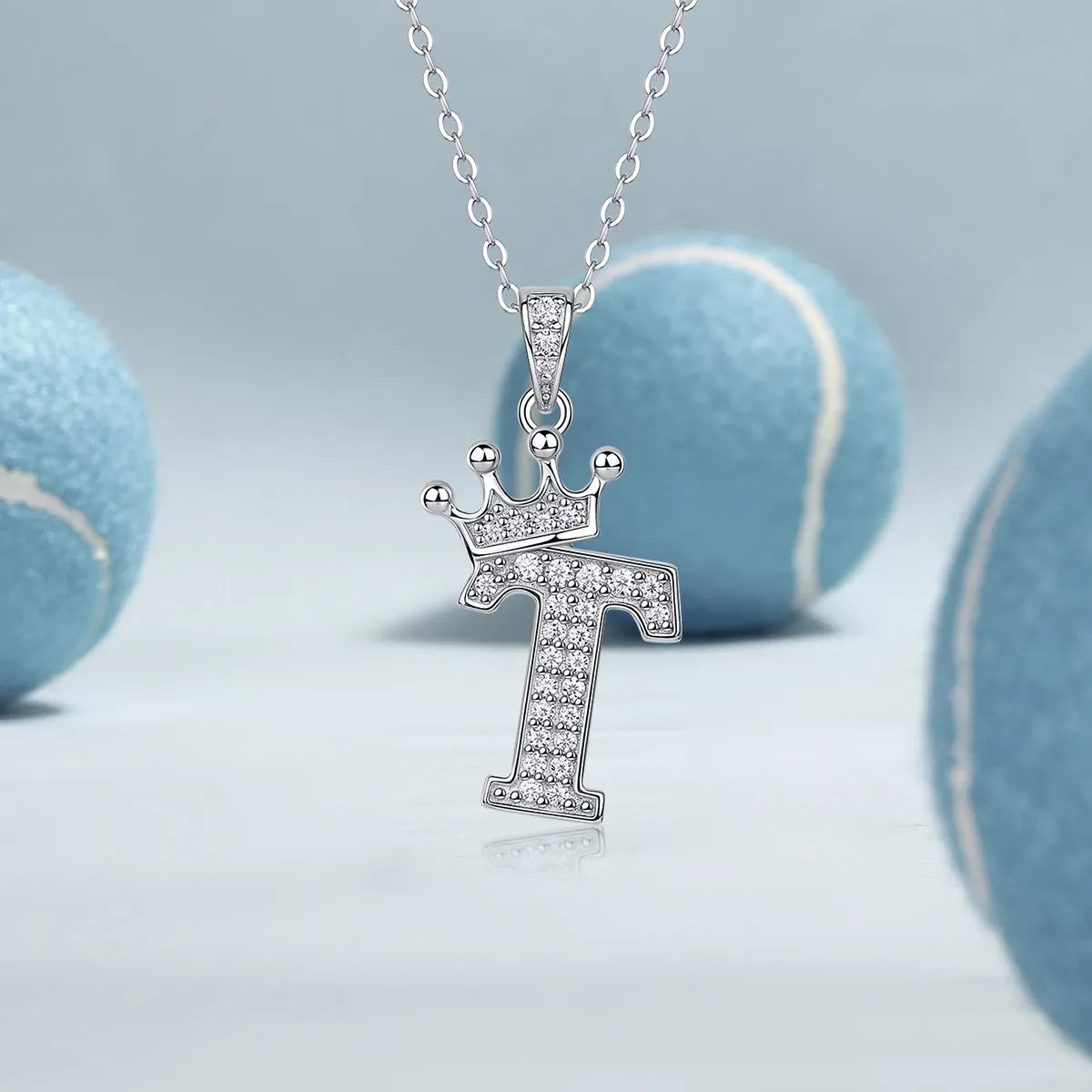 S925 Silver Crown A‑Z Initial Moissanite Pendant Necklace for Women