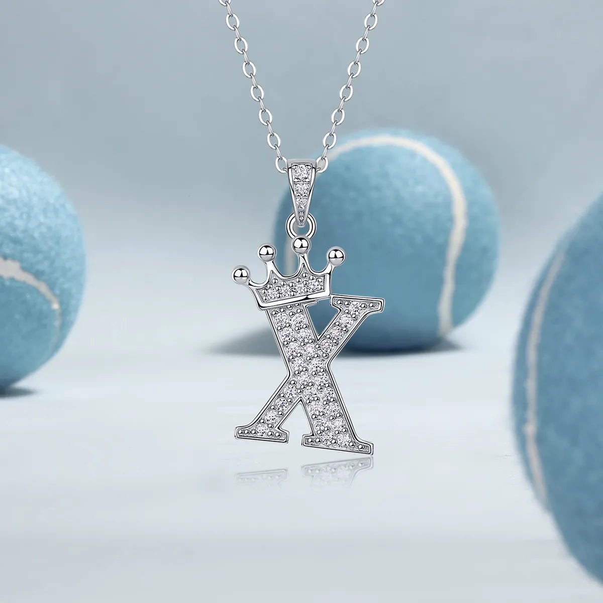 S925 Silver Crown A‑Z Initial Moissanite Pendant Necklace for Women
