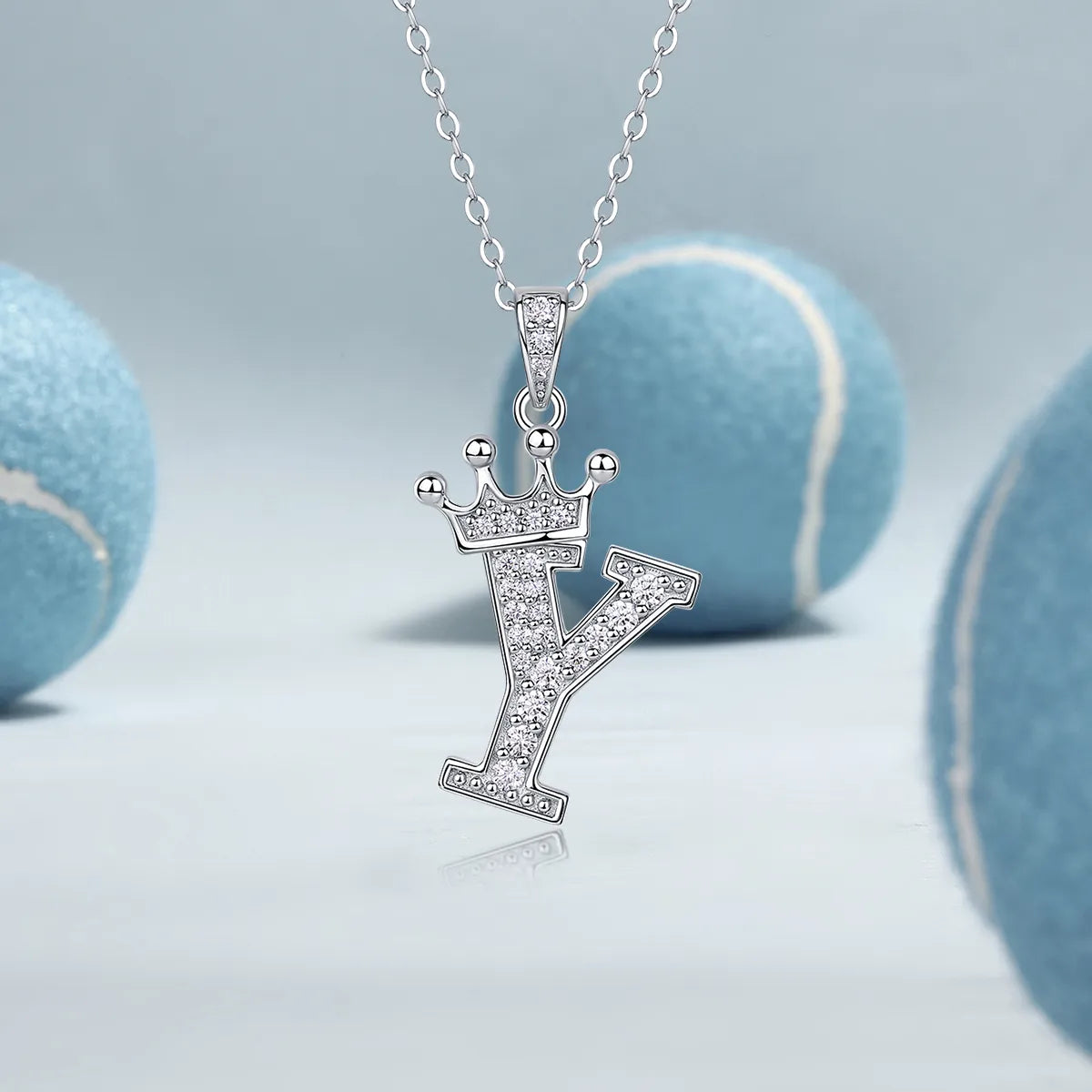 S925 Silver Crown A‑Z Initial Moissanite Pendant Necklace for Women