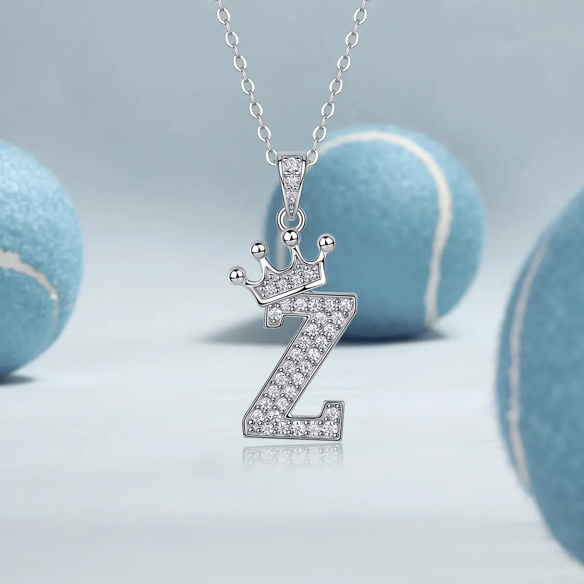 S925 Silver Crown A‑Z Initial Moissanite Pendant Necklace for Women