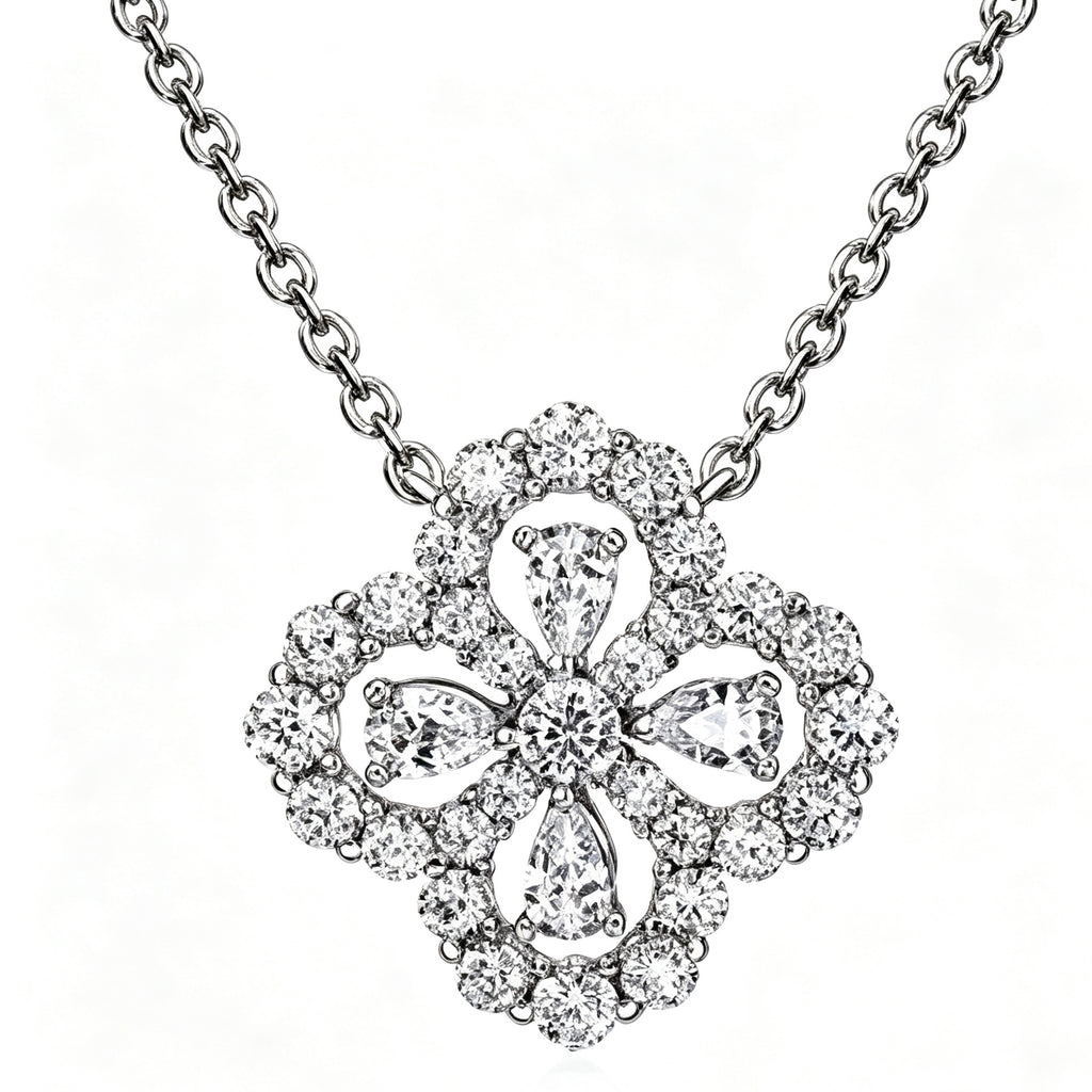 S925 Sterling Silver Moissanite Hollow Four‑Leaf Clover Necklace for Women