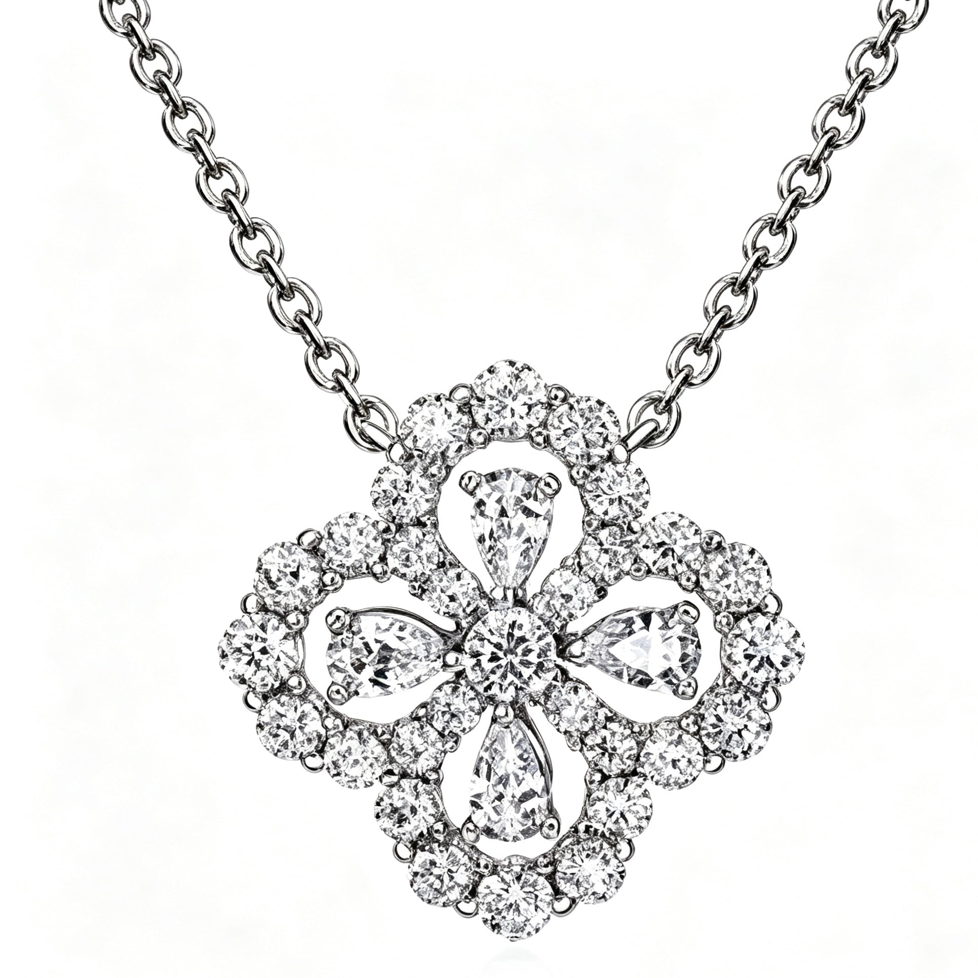 S925 Sterling Silver Moissanite Hollow Four‑Leaf Clover Necklace for Women